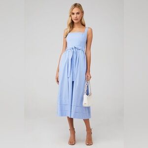 Sophie Rue Women's Blue & White Stripe Cotton Midi Dress (No Belt) Size Small